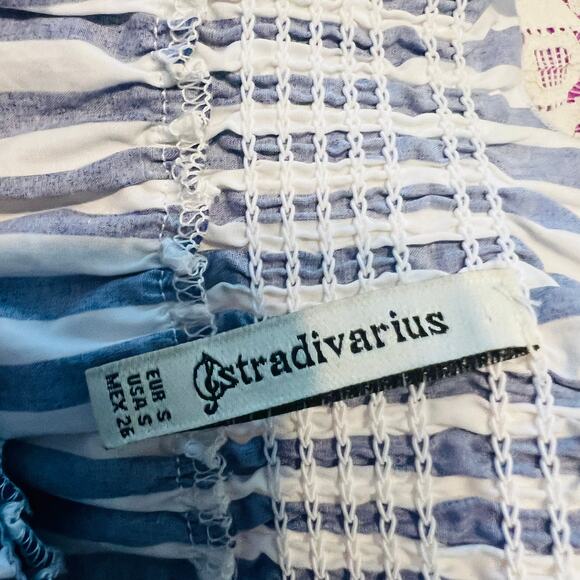 Stradivarius Striped Off Shoulder Blouse Top Sailor Nautical Casual Ruffle - S - Picture 6 of 6